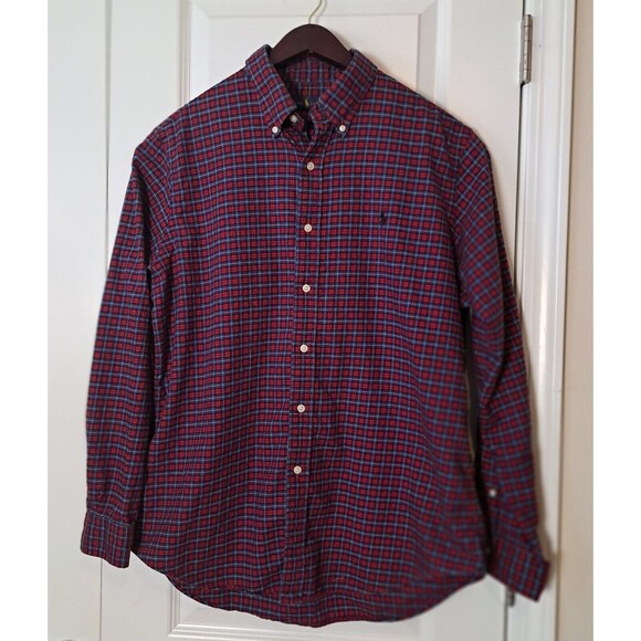 Ralph Lauren Men's Red Blue Scotch Plaid Long Sleeve Button Down Shirt Size L - Picture 1 of 9